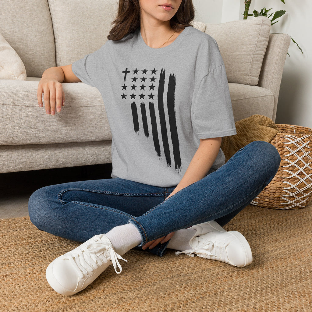 Christian Flag T-Shirt — Distressed American Cross Stars Tee