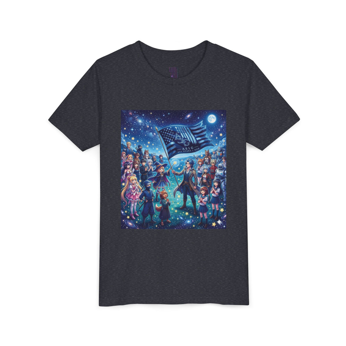 Starry Night Patriotic Kids T‑Shirt (American Flag & Kids Illustration)