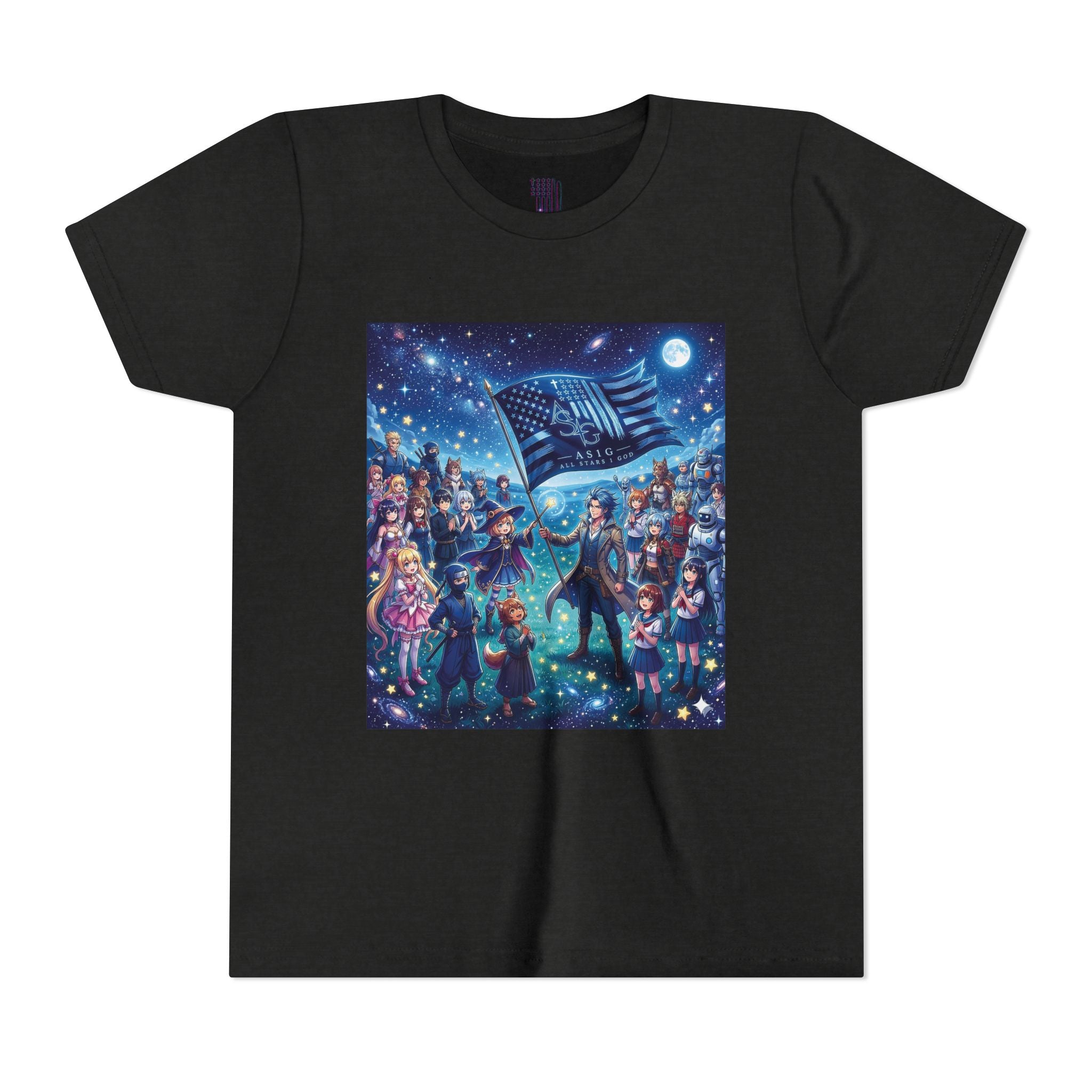 Youth Tee — Starry Night Patriotic Kids T‑Shirt (American Flag & Kids Illustration)