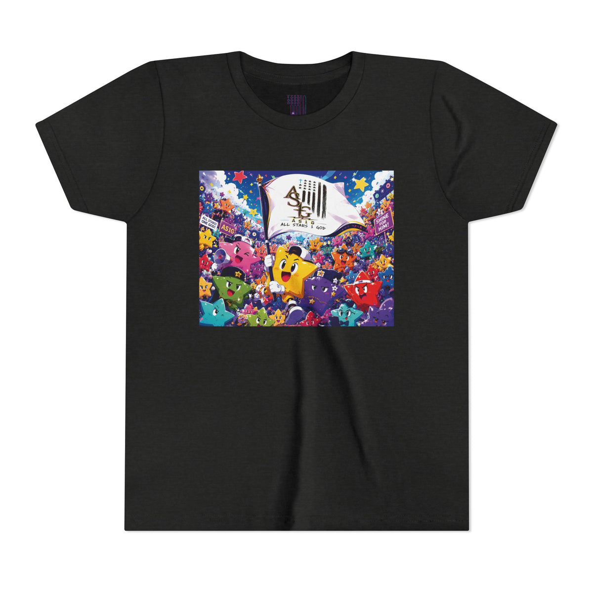 STAR RALLY - Colorful Cartoon Stars Crew with 'The First' Cap Design