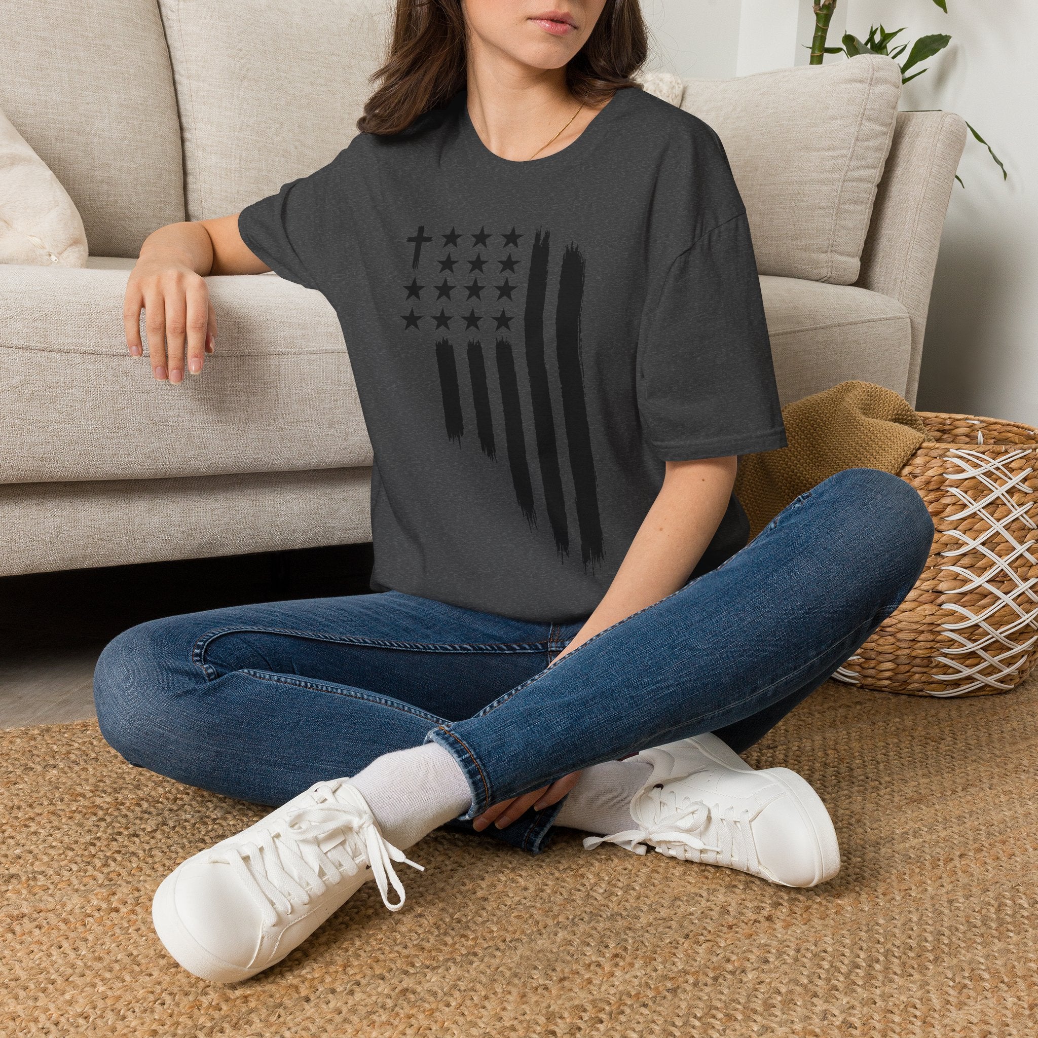 Christian Flag T-Shirt — Distressed American Cross Stars Tee