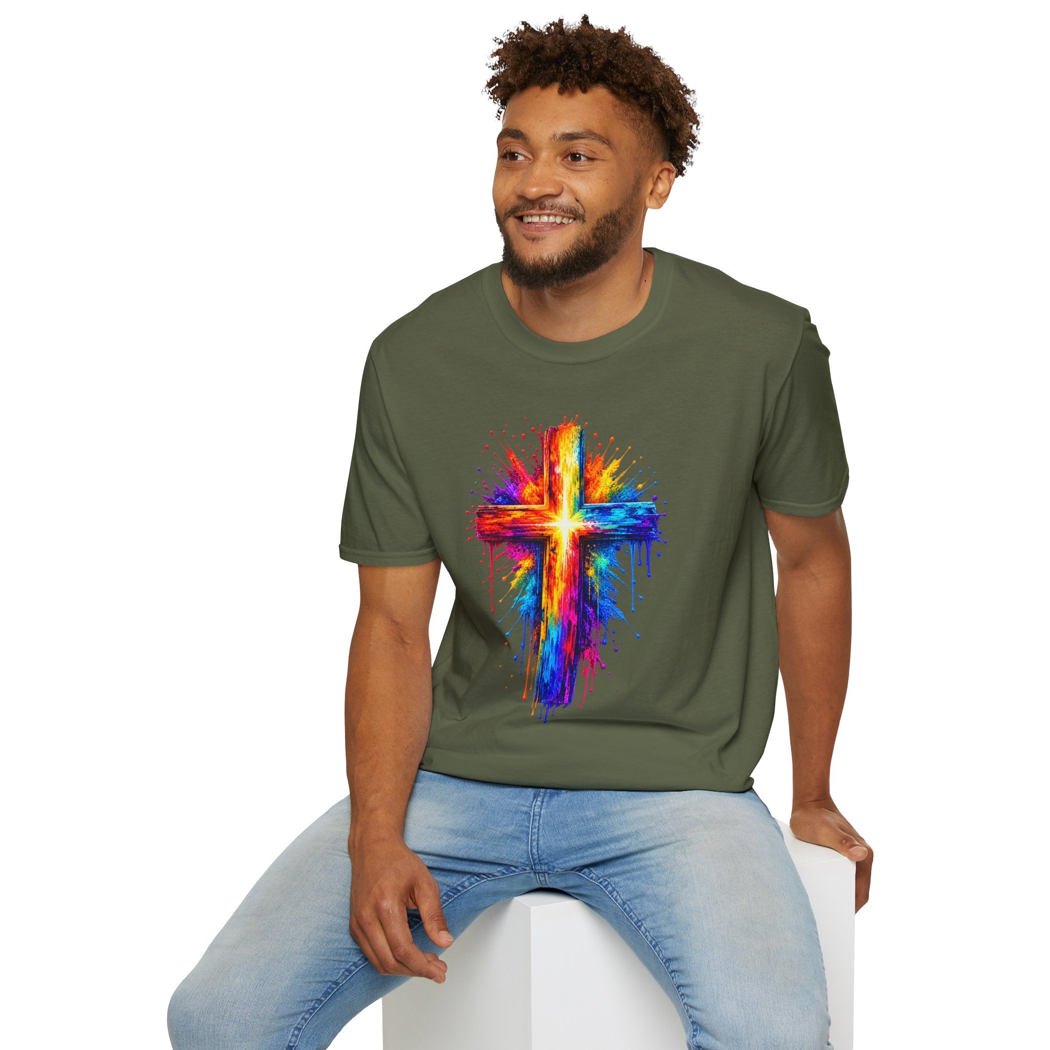 Rainbow Watercolor Cross T-Shirt