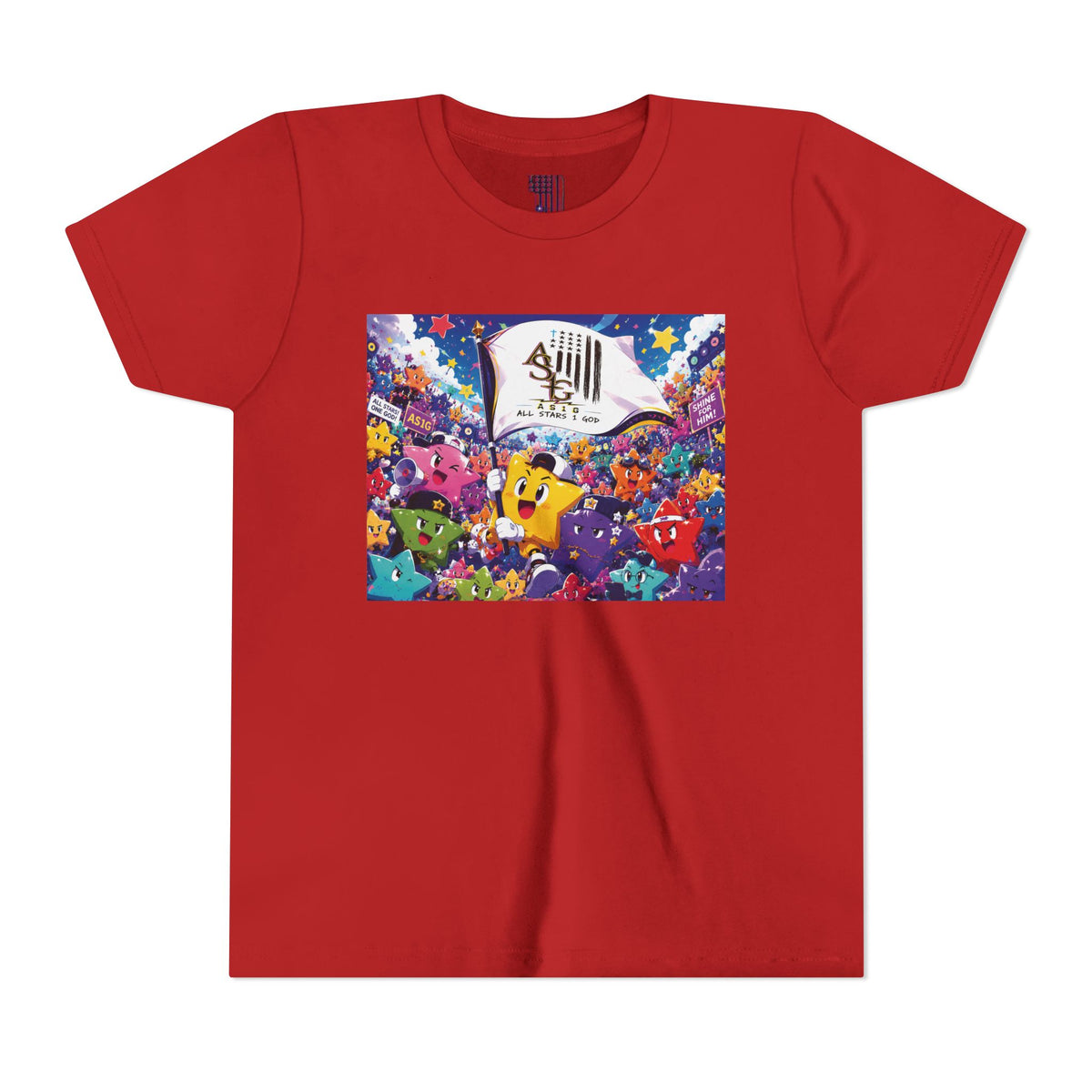 STAR RALLY - Colorful Cartoon Stars Crew with 'The First' Cap Design