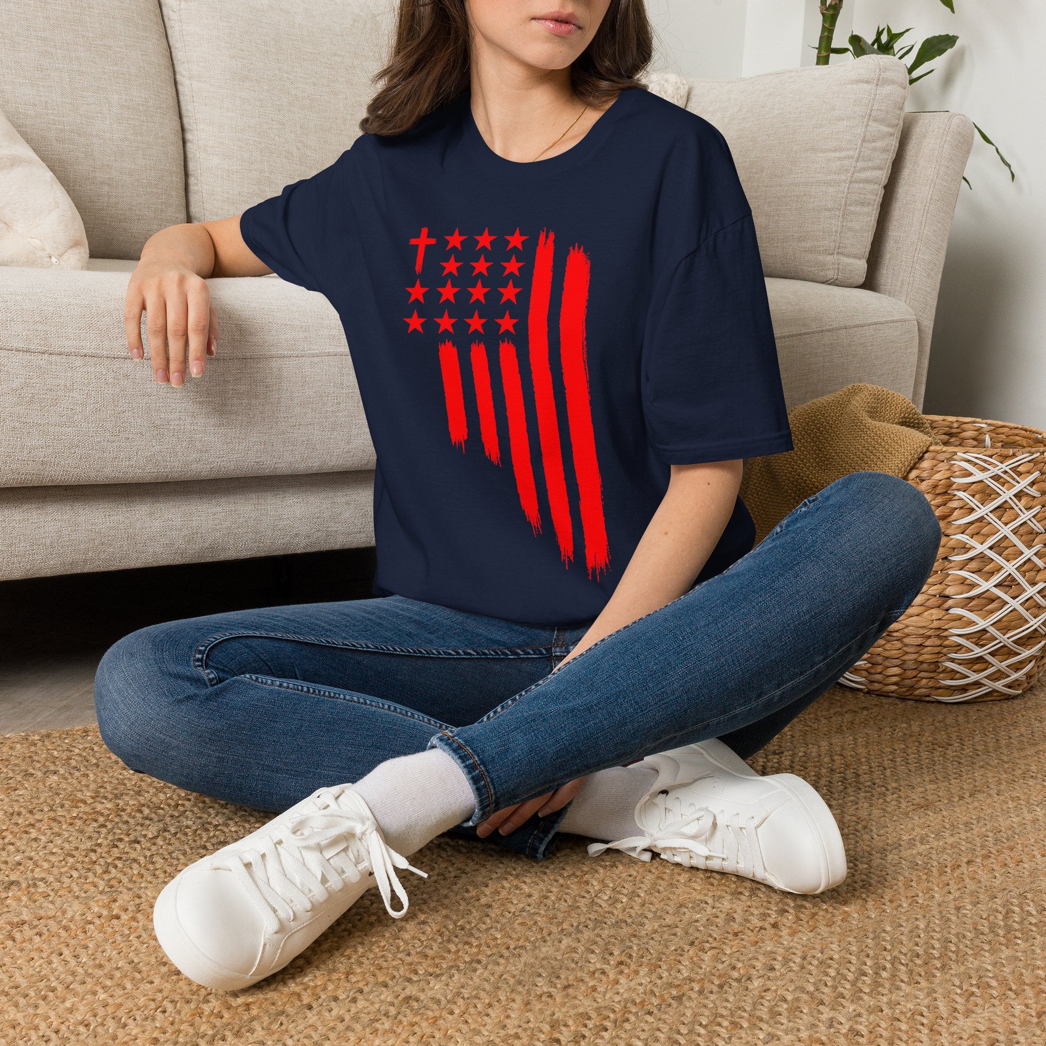 Patriotic Red Brushstroke Flag T‑Shirt