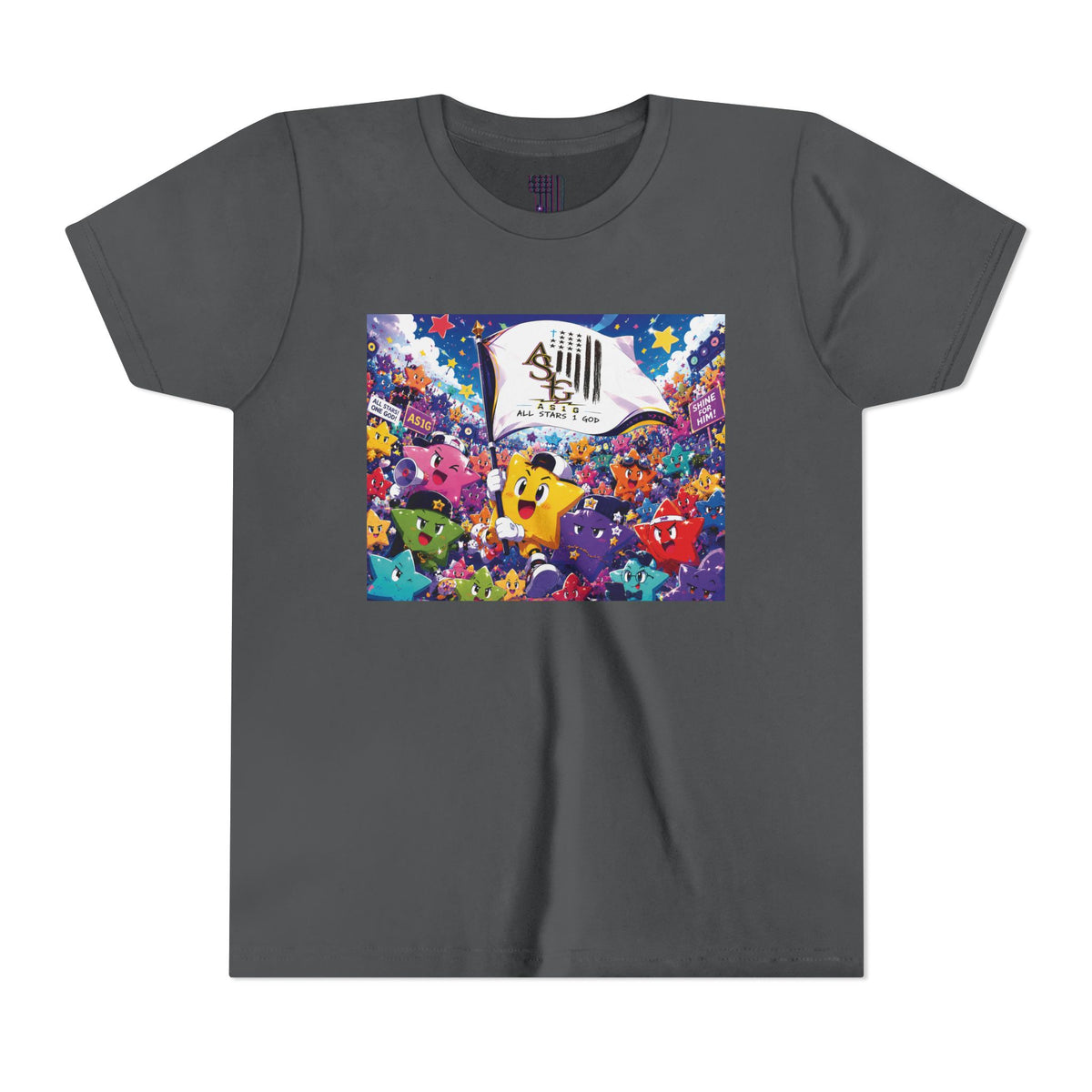 STAR RALLY - Colorful Cartoon Stars Crew with 'The First' Cap Design