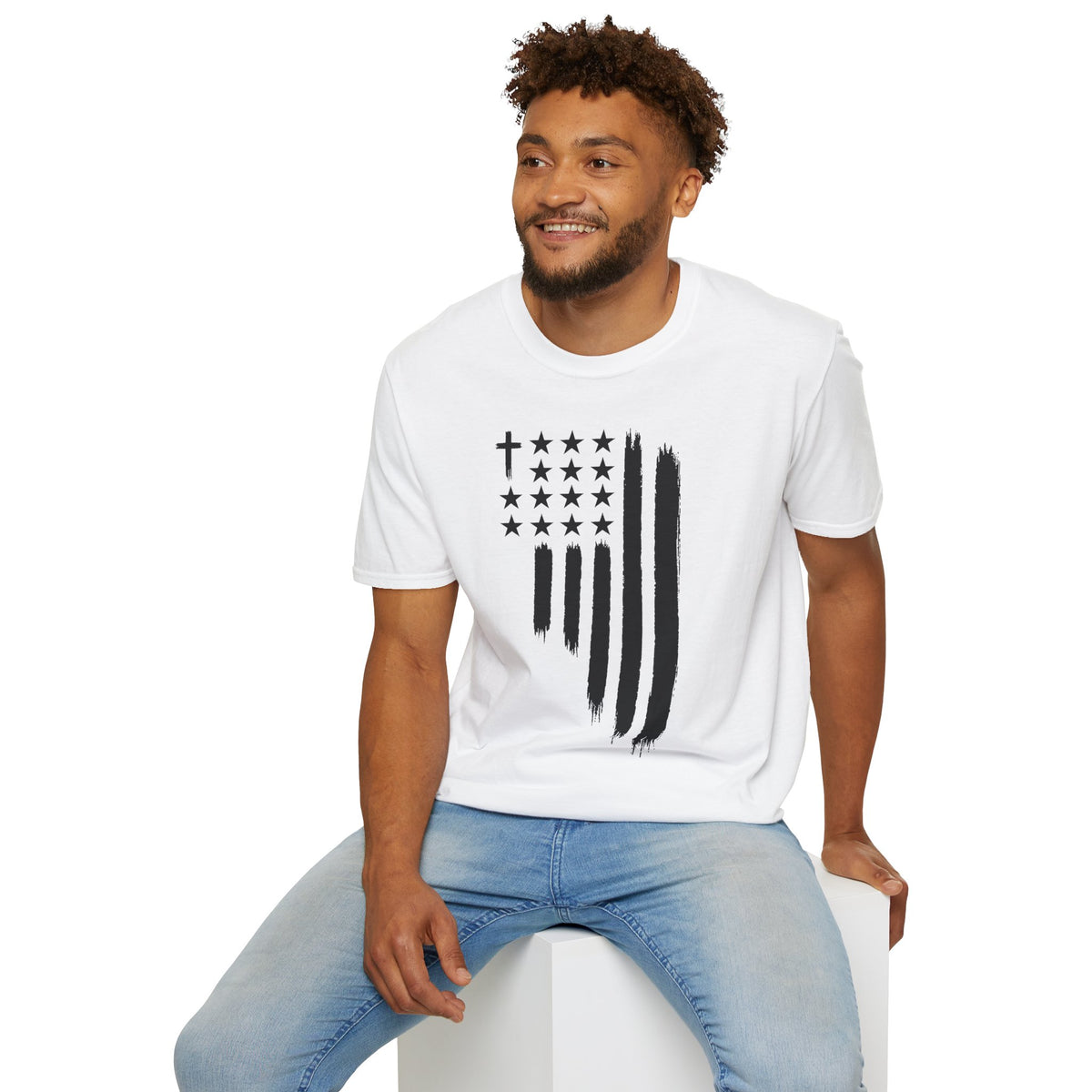Christian Flag T-Shirt — Distressed American Cross Stars Tee