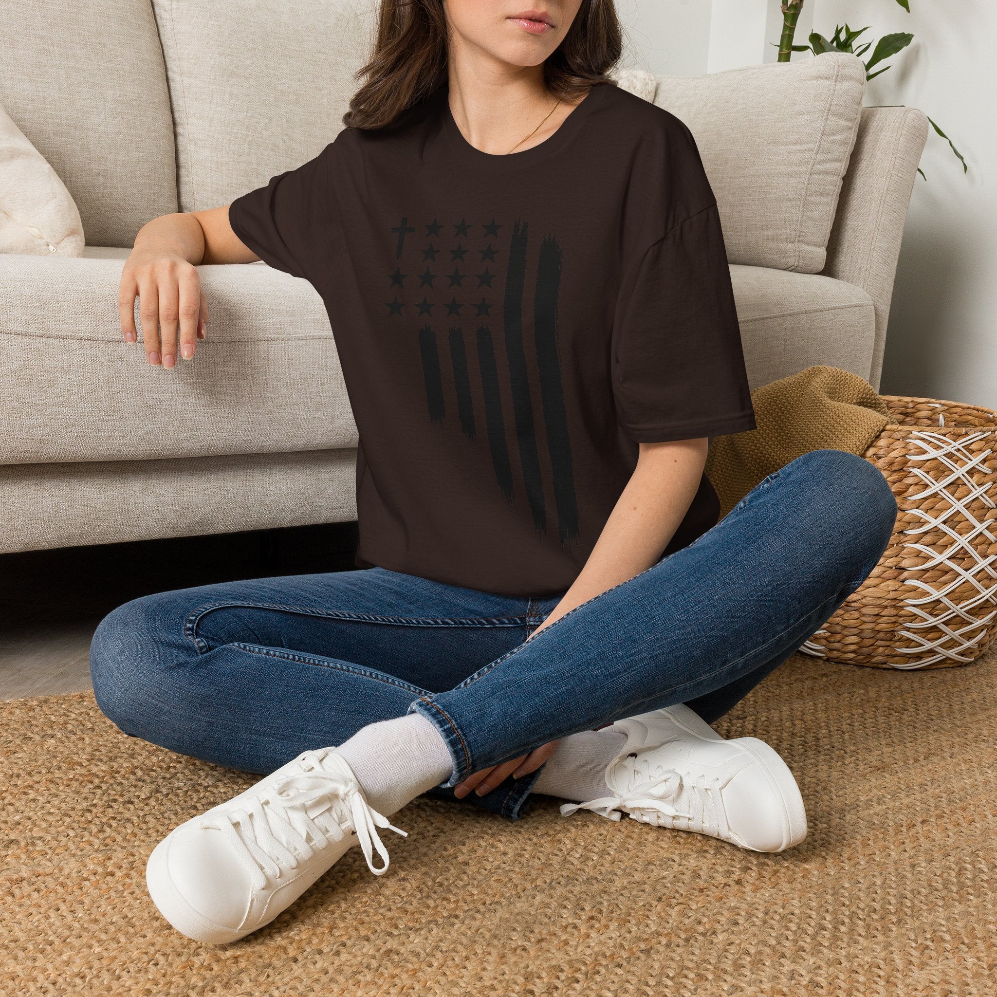 Christian Flag T-Shirt — Distressed American Cross Stars Tee