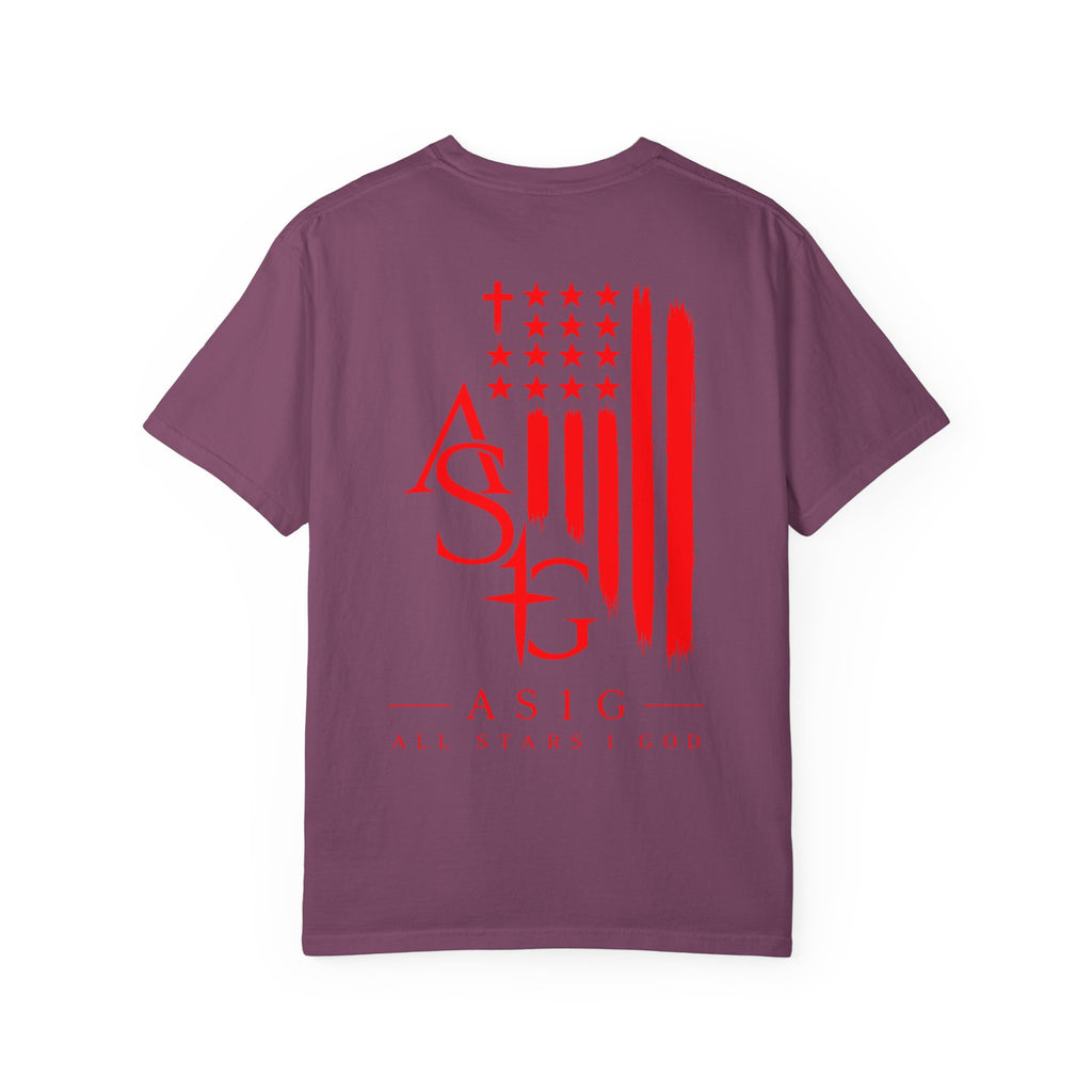 ASIG Patriotic Graphic T-Shirt — All Stars I God Red Flag Tee
