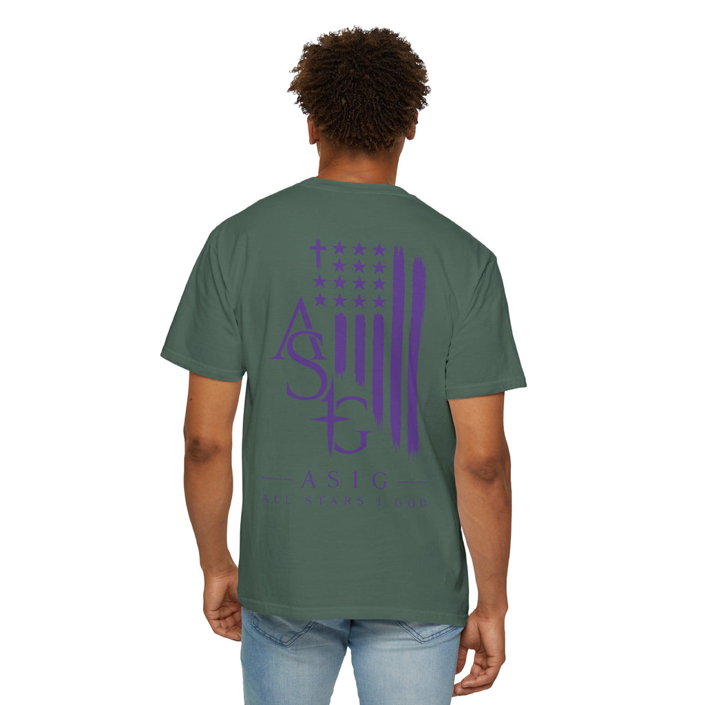 ASIG All Stars & God Flag T‑Shirt — Purple Brushstroke American Flag Tee