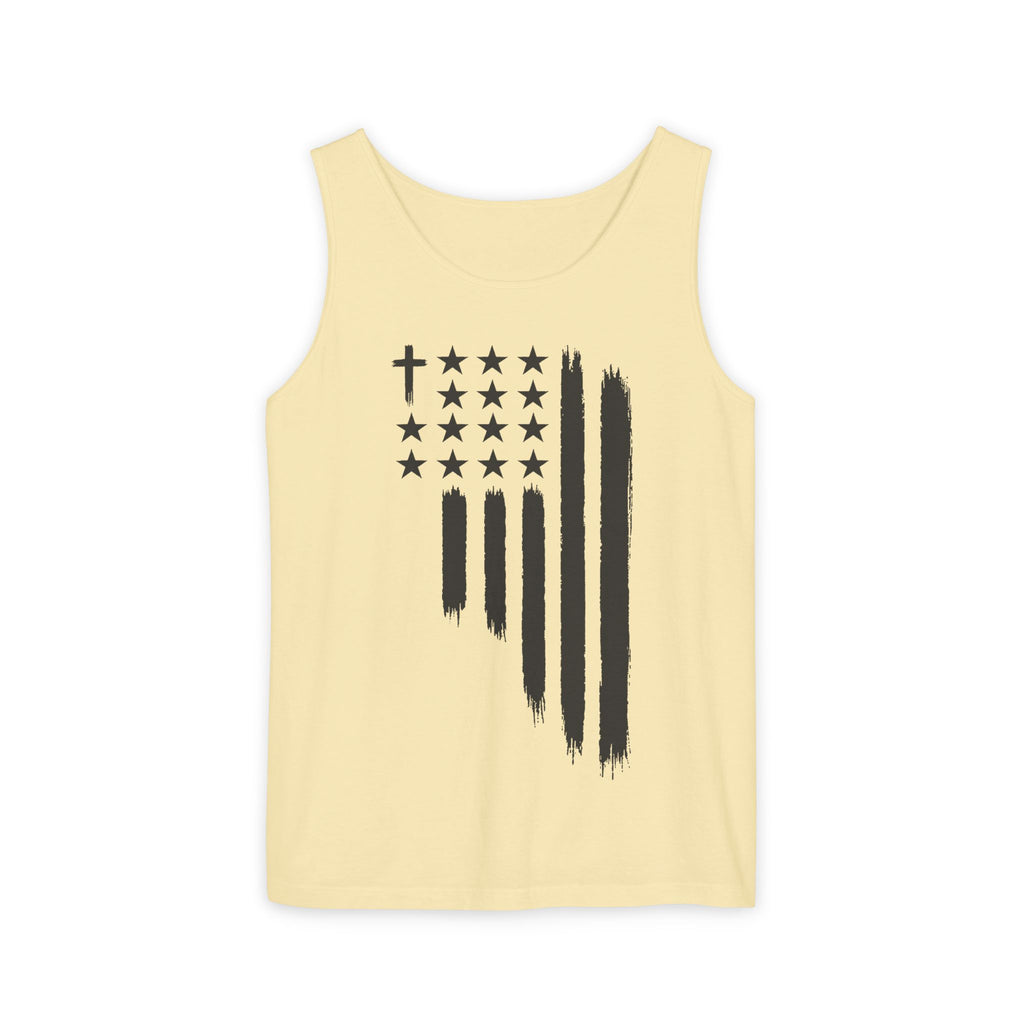 2nd set of colors ALL STARS Flag Tank Top — Distressed Cross & Stars Patriotic Design