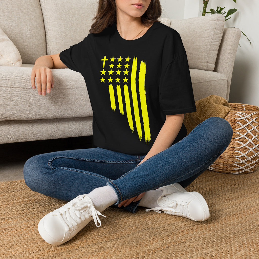 Neon Yellow Stylized American Flag T-Shirt