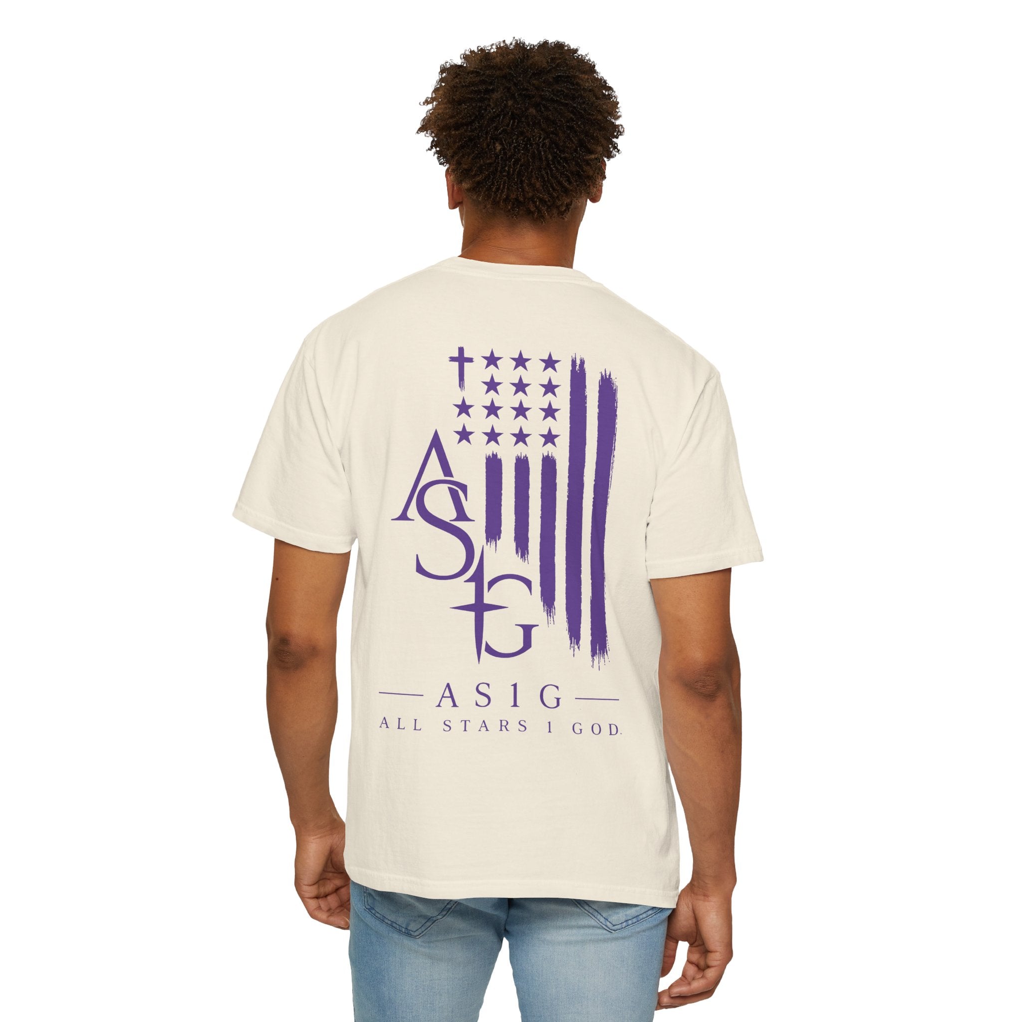 ASIG All Stars & God Flag T‑Shirt — Purple Brushstroke American Flag Tee