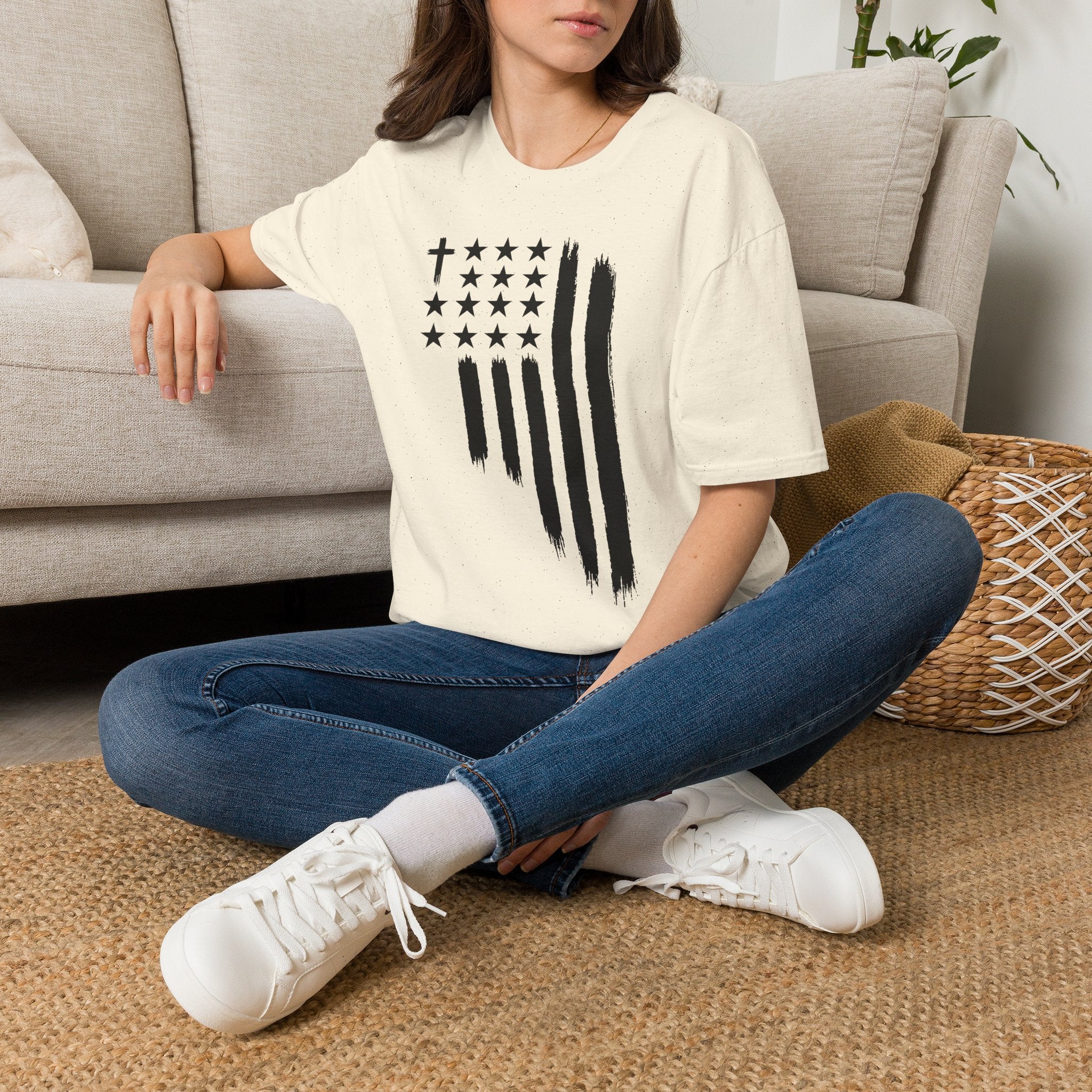 Christian Flag T-Shirt — Distressed American Cross Stars Tee