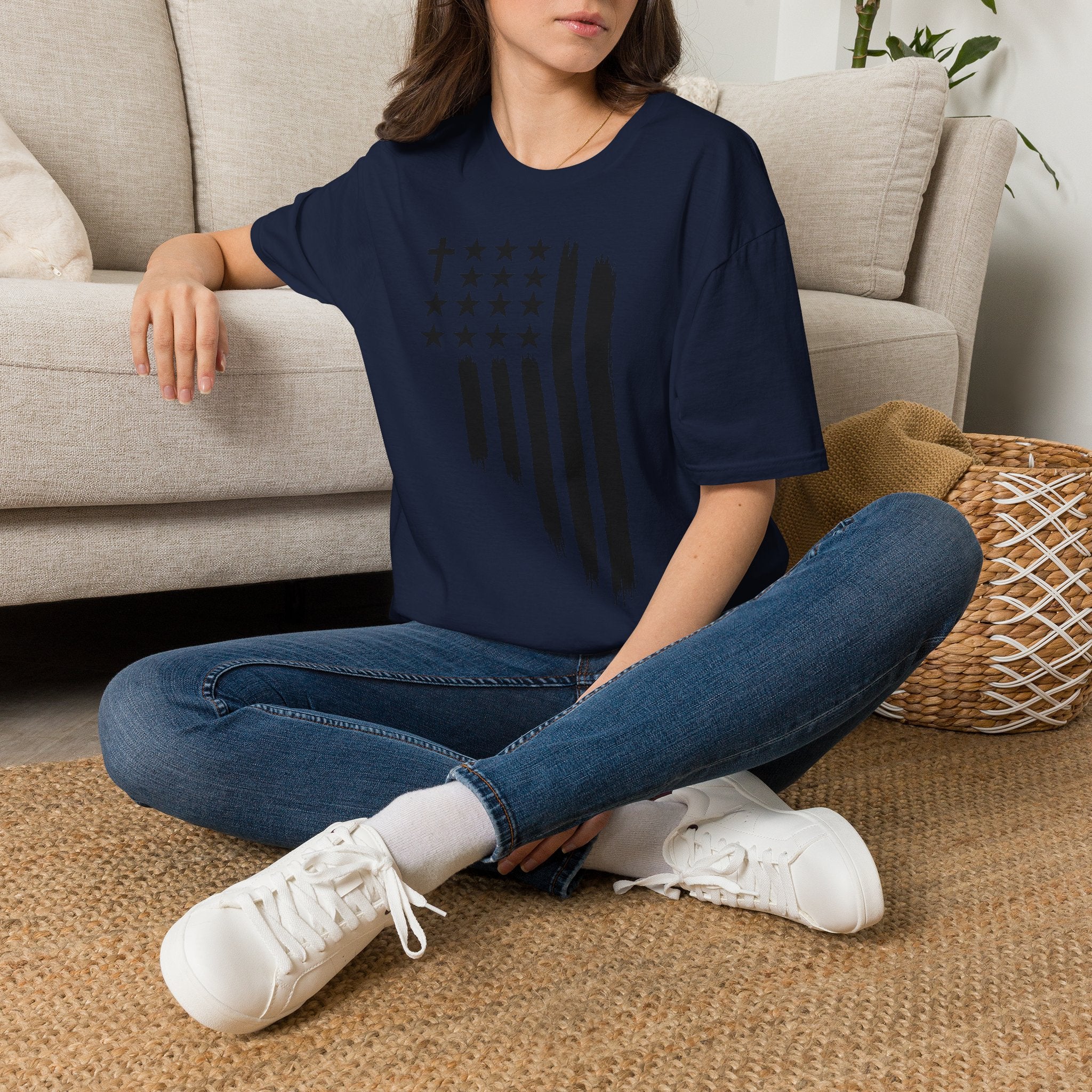 Christian Flag T-Shirt — Distressed American Cross Stars Tee